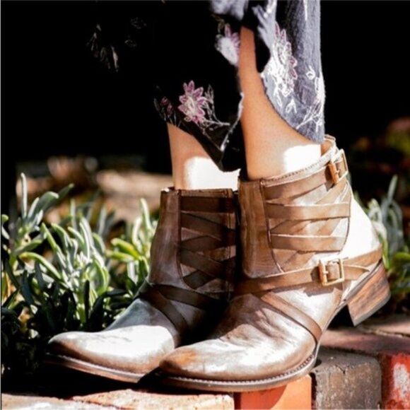 Freebird By Steven Sammi Brown Leather Ankle Boots Size 8 western‎ rodeo cowgirl - Picture 2 of 12